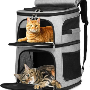 Double Pet Carrier Backpack Double-Compartment Pet Cat Carrier Travel for 2 Small Cats or Dogs