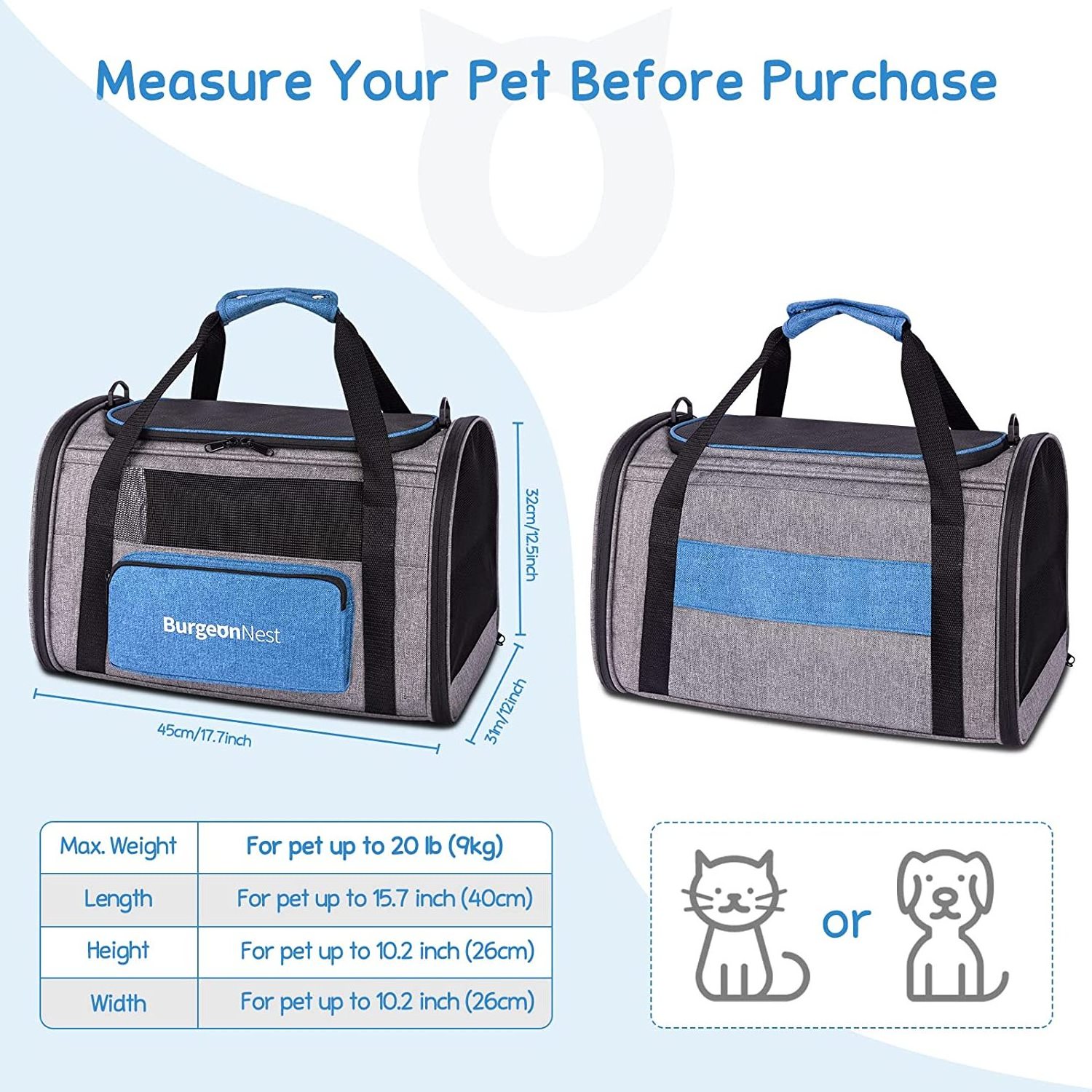 Cat Carrier for Large 20 lbs,Medium Under 25 lbs  and Small Dogs with Unique Side Bag,Top Load Pet Carrier Soft-