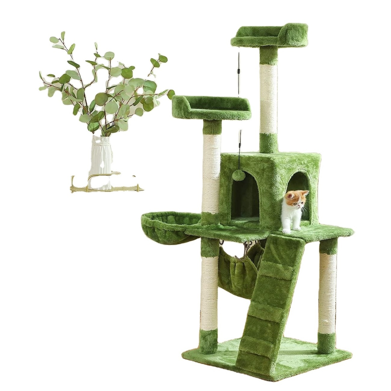 Cat Tree Cat Tower Condo Furniture Scratch Post with Natural Sisal Rope Hammock Cradle for Cats Kittens