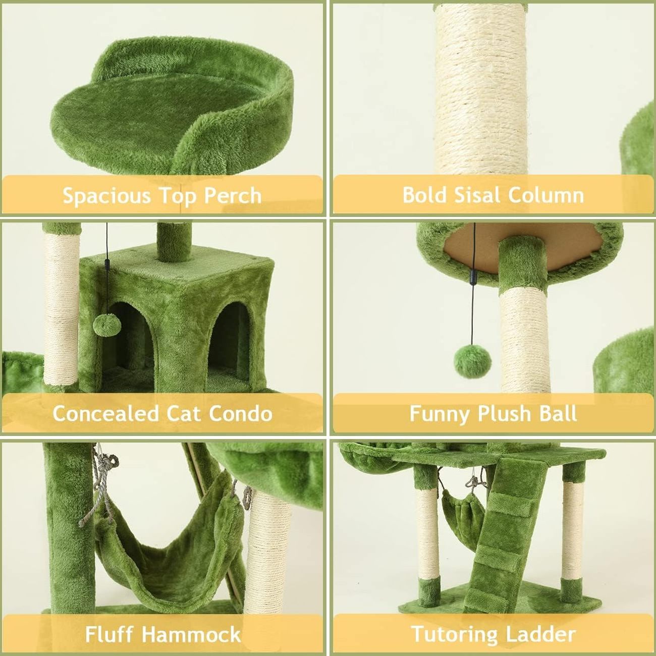 Cat Tree Cat Tower Condo Furniture Scratch Post with Natural Sisal Rope Hammock Cradle for Cats Kittens