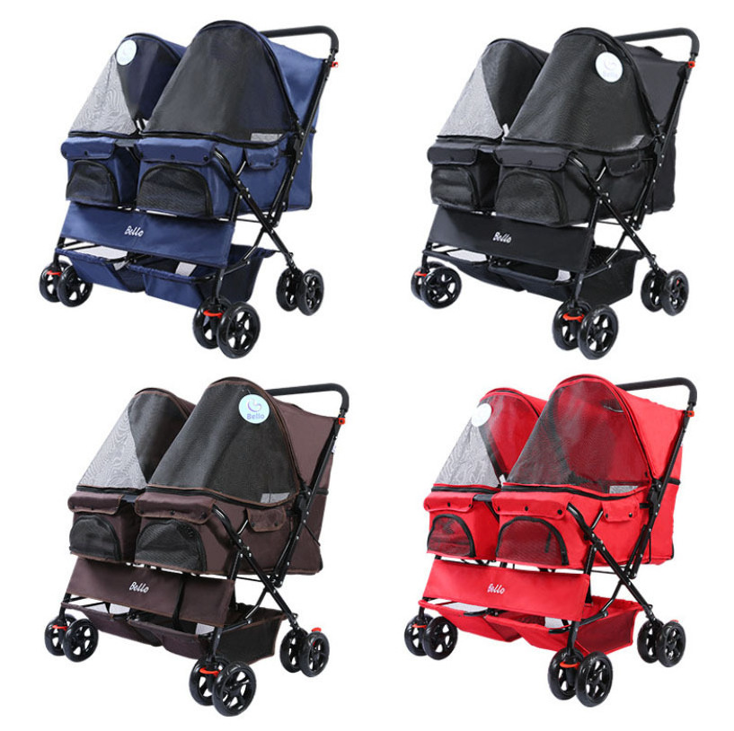 Detachable Jogger Travel Portable Carrier Cage Foldable Pets Twin Carriage Double Pet Stroller