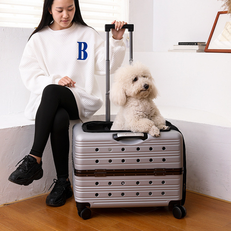 PC material large pet outdoor travel portable trolley case 360 universal wheel aviation box pet carrier