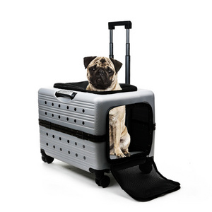 PC material large pet outdoor travel portable trolley case 360 universal wheel aviation box pet carrier