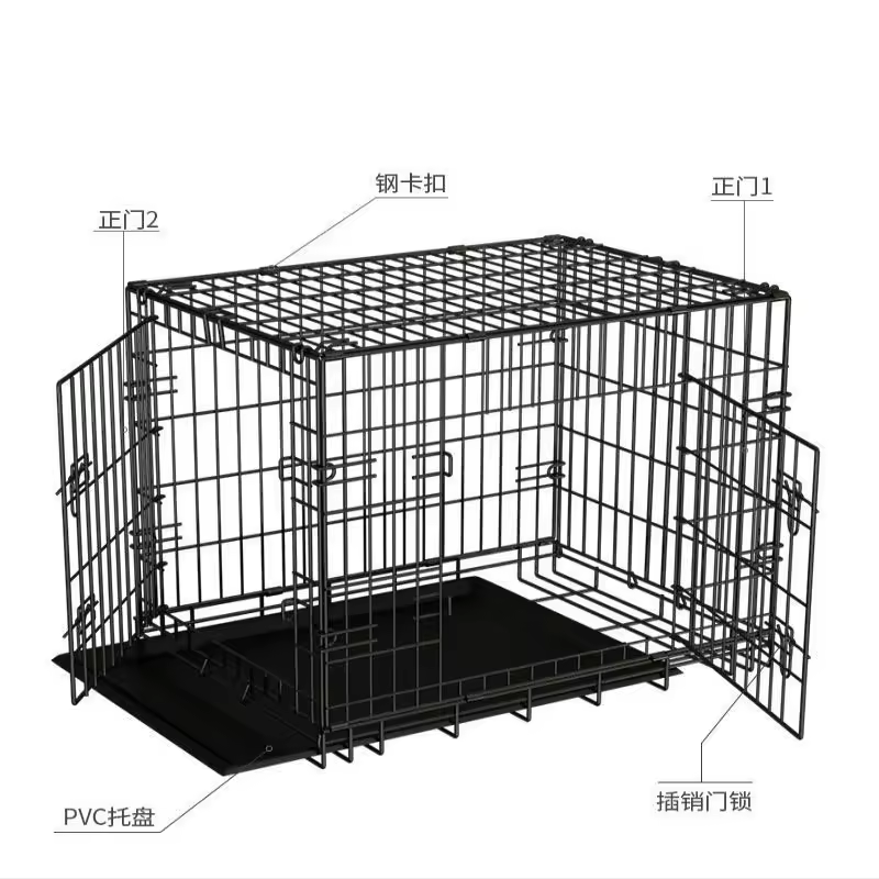 High Quality Dog Double Door Folding Metal Dog Crates Black Wire Double Door Folding Pet Cage