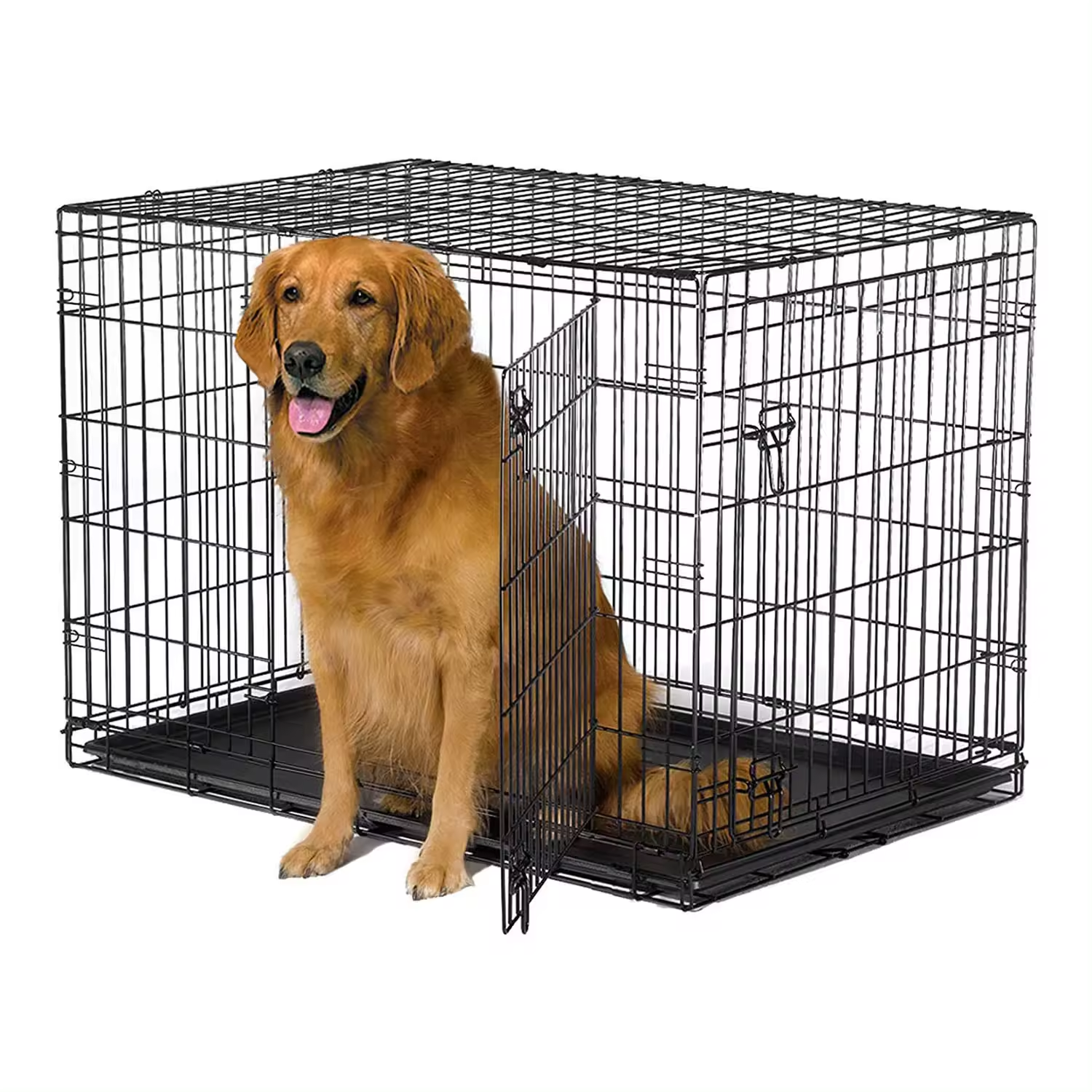 High Quality Dog Double Door Folding Metal Dog Crates Black Wire Double Door Folding Pet Cage