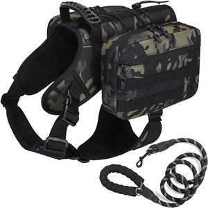 Traveling Camping Hiking Harness with Detachable Saddle Bag Backpack for Dogs to Wear