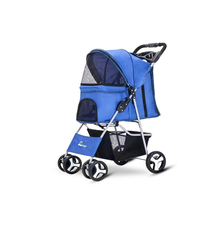 Four-wheel pet stroller dog stroller foldable pet trolley easy to install folding convenient cart