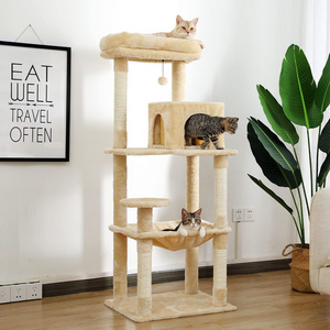 Cat Tree for Indoor Cats Multi-Level Cat Tower with Sisal Covered Scratching Posts, Cozy Condo, Super Large Hammock and Plush Pe