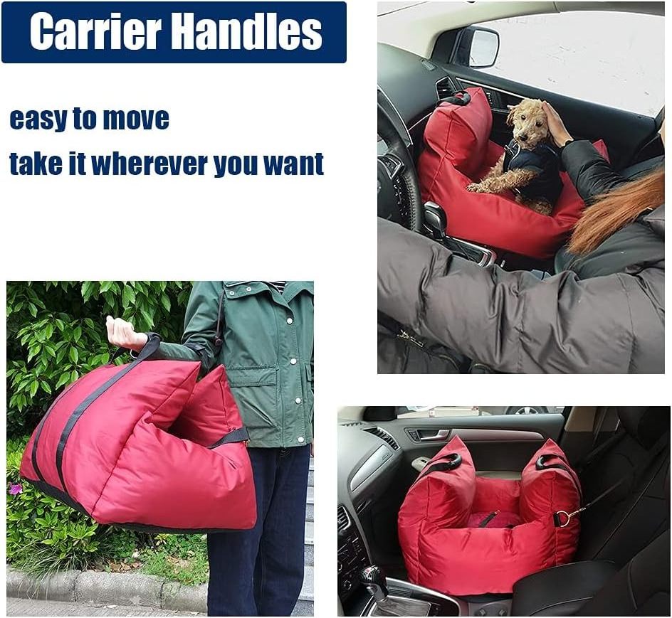 Dog Car Seat Pet Booster Back Protection with Safety Belt Travel Dog Bed with Carrier Handles