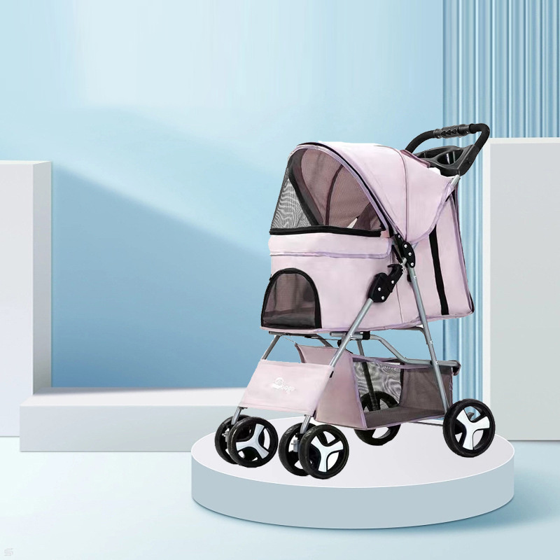 Four-wheel pet stroller dog stroller foldable pet trolley easy to install folding convenient cart