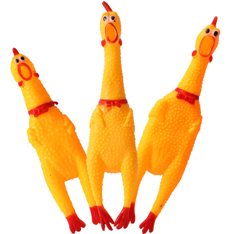 Funny Latex Activity Chew Dog Pet Toy Screaming Chicken Dog Toys,Yellow Rubber Chicken Prank Novelty Toy for Kids or Adults