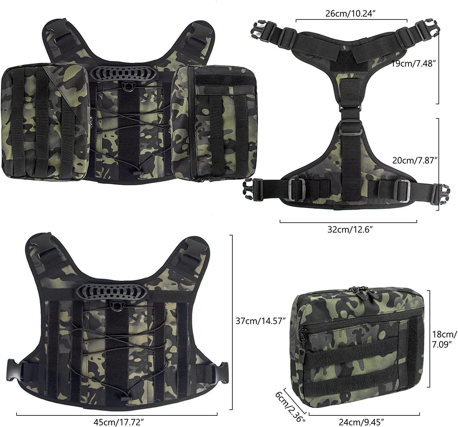 Traveling Camping Hiking Harness with Detachable Saddle Bag Backpack for Dogs to Wear