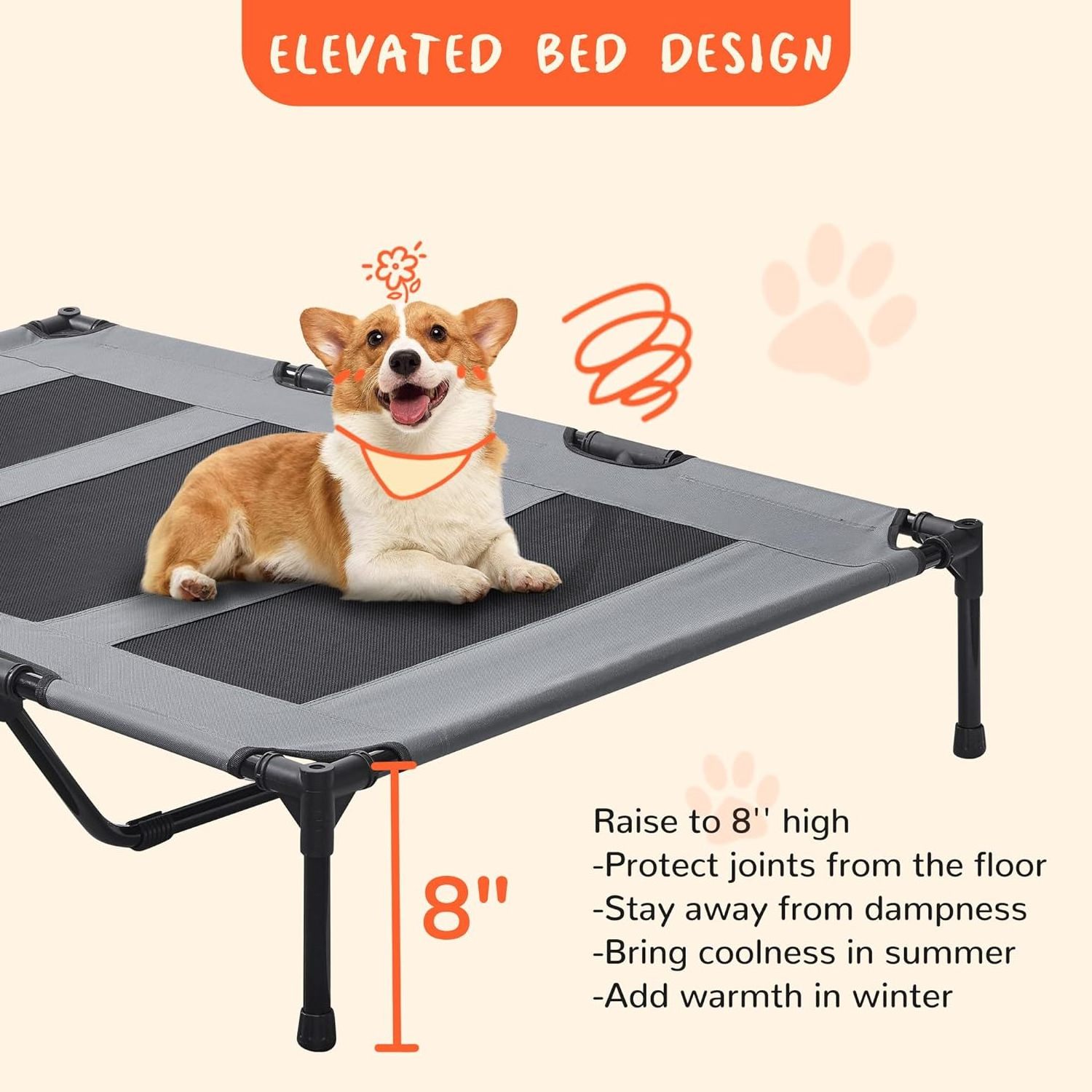 Portable Outdoor Travel Camping Pet Dog Bed Oxford Fabric Pet Cooling Elevated Dog Beds with Canopy