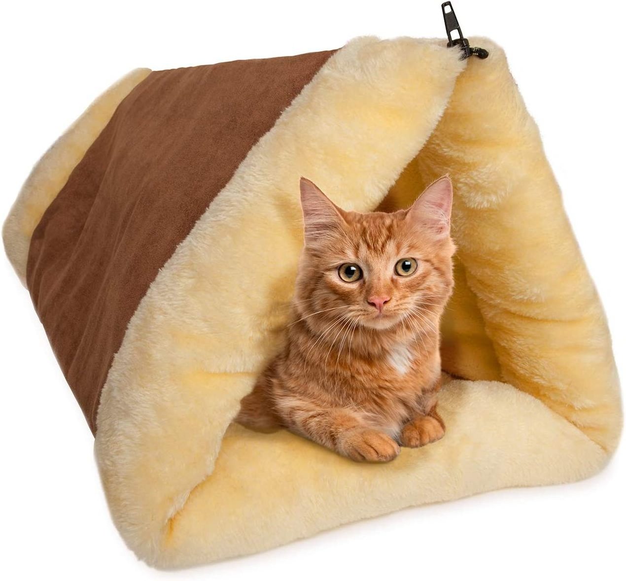 Cat Bed 2-in-1 Fleece Tunnel Tube Cave- Best for Indoor Cats Kitten Pet Self Warming Igloo Covered Mat Pad