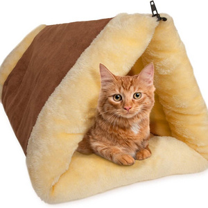 Cat Bed 2-in-1 Fleece Tunnel Tube Cave- Best for Indoor Cats Kitten Pet Self Warming Igloo Covered Mat Pad