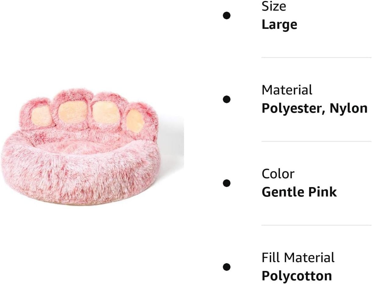 Calming Donut Dog Bed for Medium and Small Dog Pet Round Bed of Paw Shape Faux Fur Cat Bed