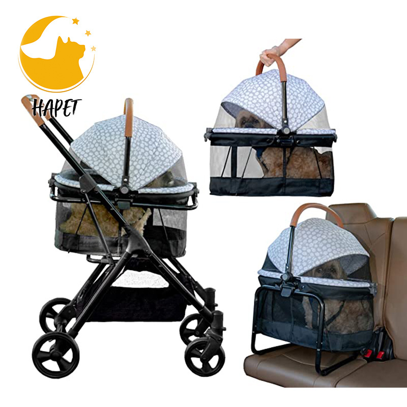 Pet Stroller Foldable Cat Dog Stroller for Small Medium Dogs with Storage Basket