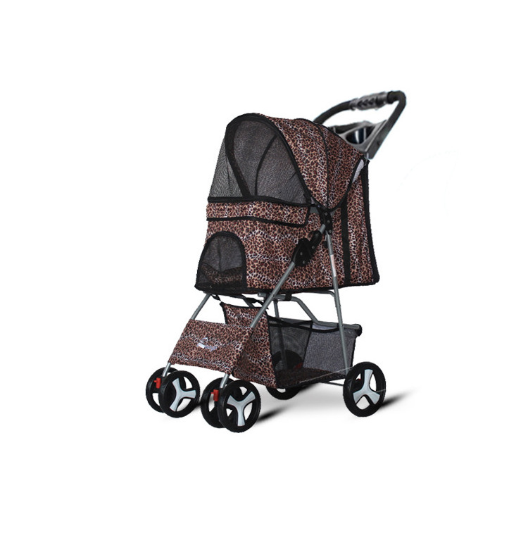 Four-wheel pet stroller dog stroller foldable pet trolley easy to install folding convenient cart