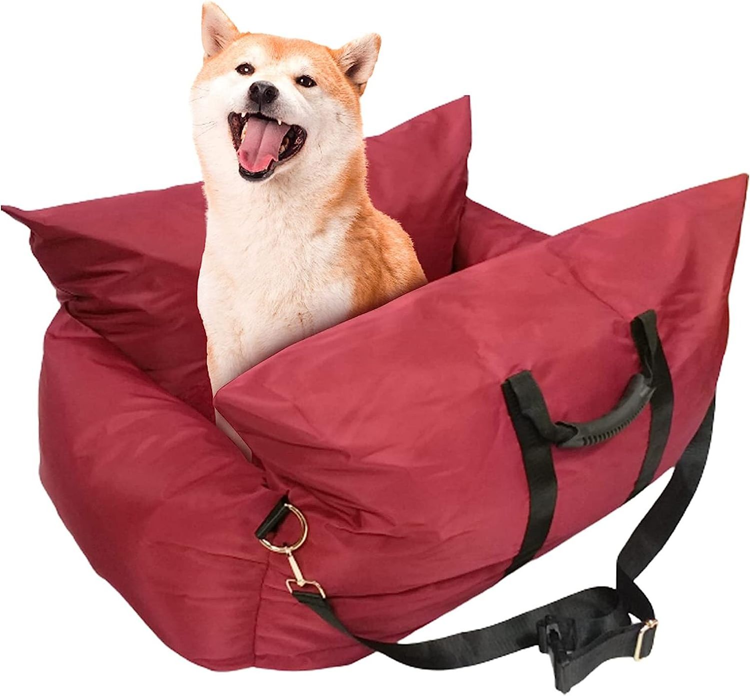 Dog Car Seat Pet Booster Back Protection with Safety Belt Travel Dog Bed with Carrier Handles