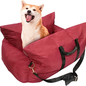 Dog Car Seat Pet Booster Back Protection with Safety Belt Travel Dog Bed with Carrier Handles