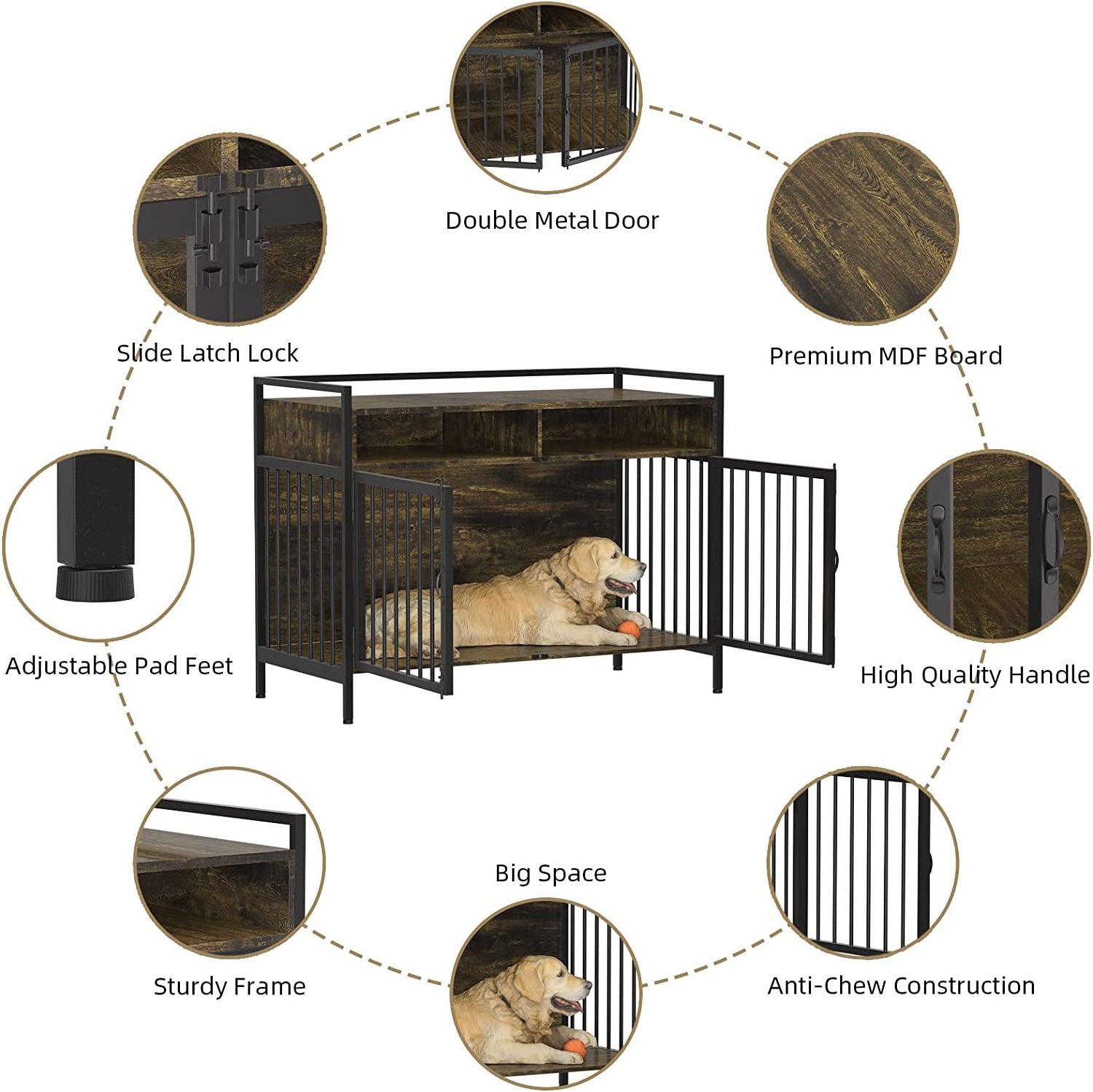 Wood Indoor Large Duty Dog Crate Furniture Kennel for Medium