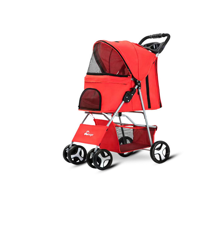 Four-wheel pet stroller dog stroller foldable pet trolley easy to install folding convenient cart