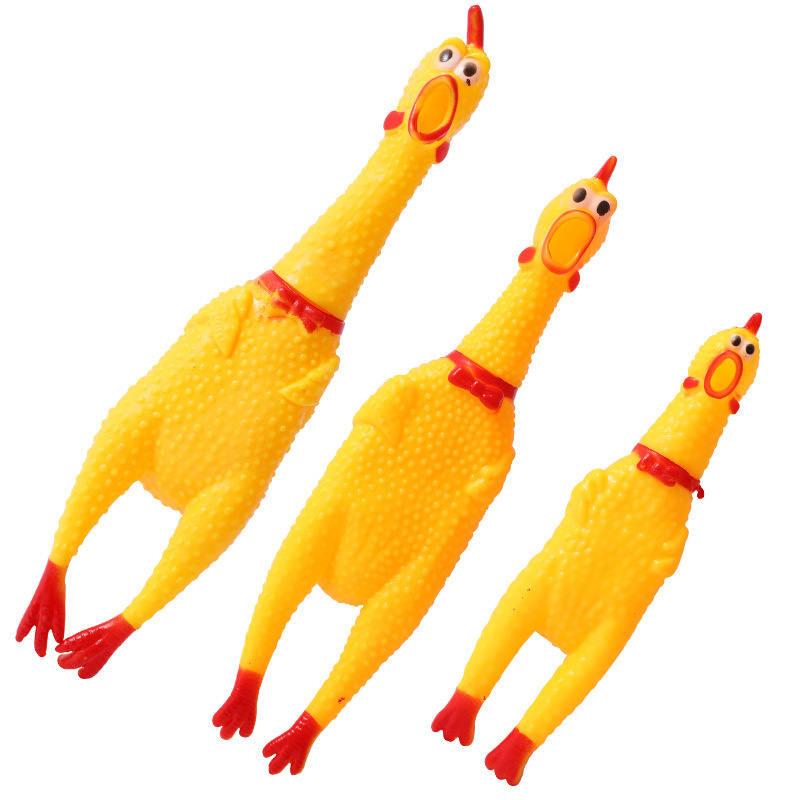 Funny Latex Activity Chew Dog Pet Toy Screaming Chicken Dog Toys,Yellow Rubber Chicken Prank Novelty Toy for Kids or Adults