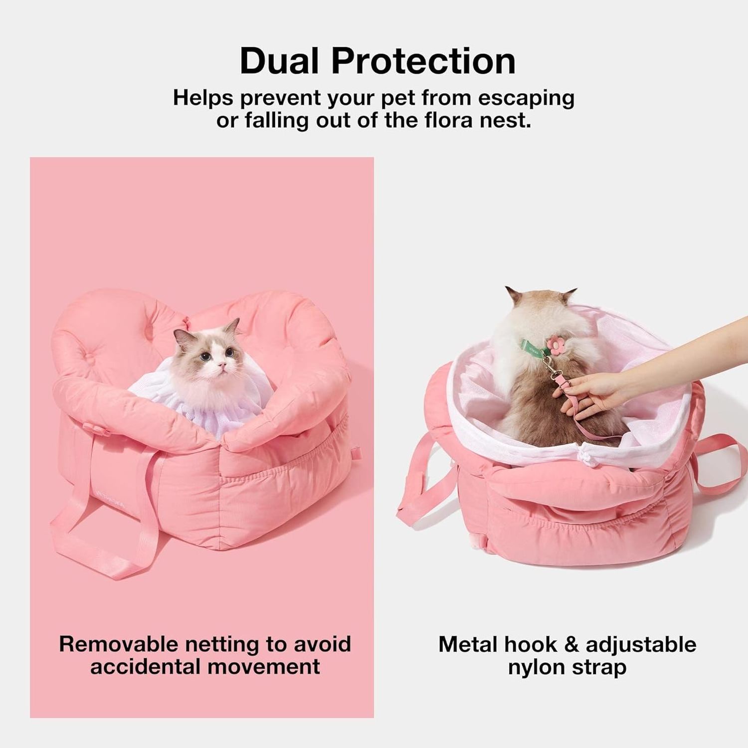 Travel Dog Bed Cat Car Carrier with Storage Pockets Portable Dog Booster Clip-On Safety Leash