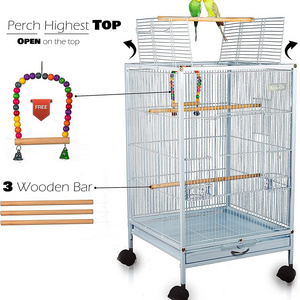 Wrought Iron Bird Cage 30 Inch with Rolling Stand Play Top and Bird Swing for Parrots Conure Lovebird Cockatiel Parakeets