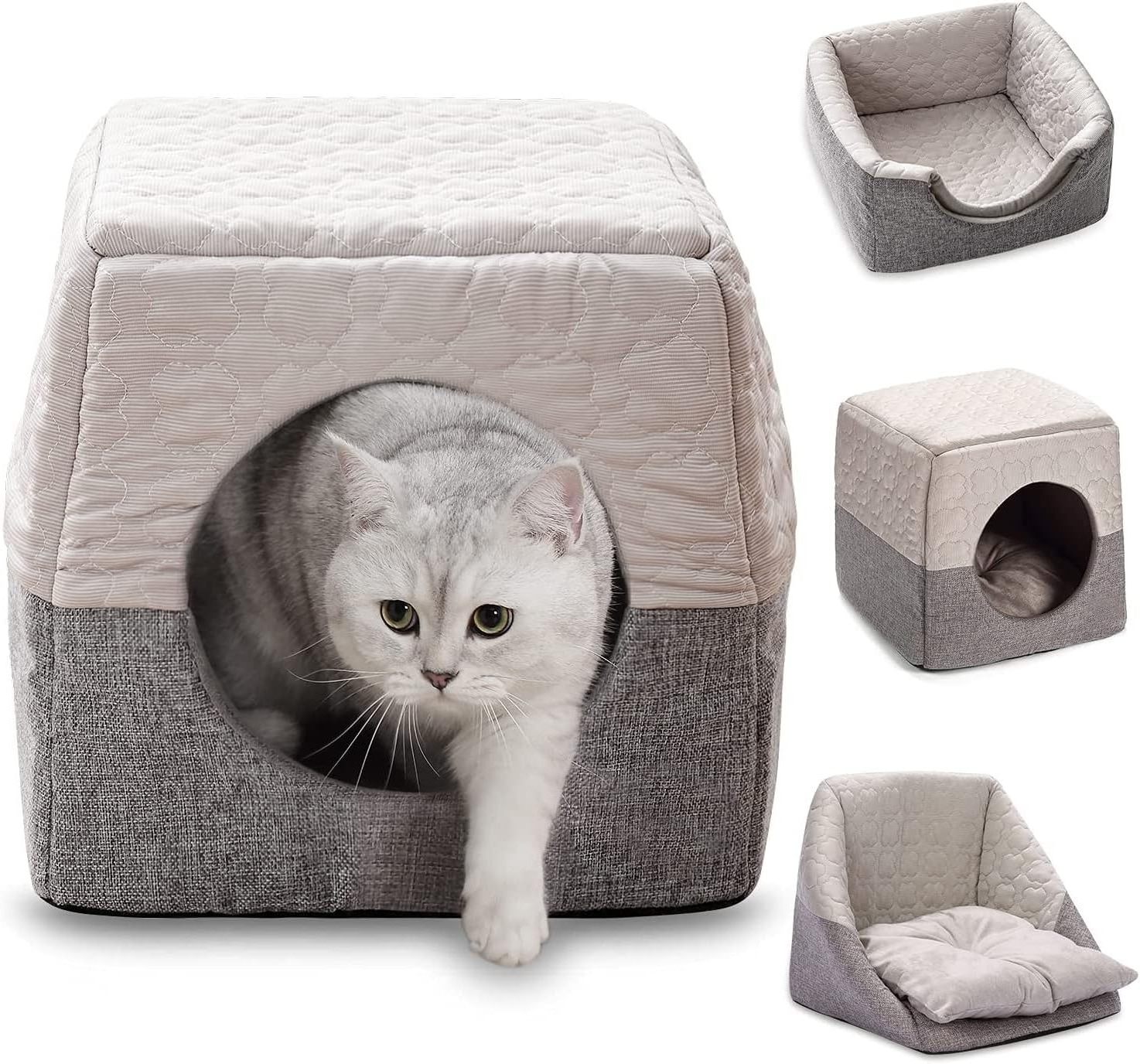 Cat Cosy Cube Bed Foldable Cat Dog Soft Sofa Cave Warm Tent for Indoor Cats Small Dogs