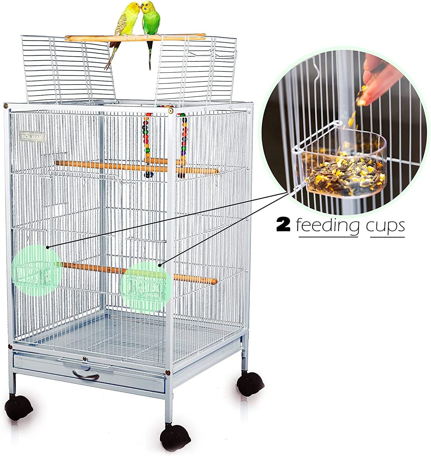 Wrought Iron Bird Cage 30 Inch with Rolling Stand Play Top and Bird Swing for Parrots Conure Lovebird Cockatiel Parakeets