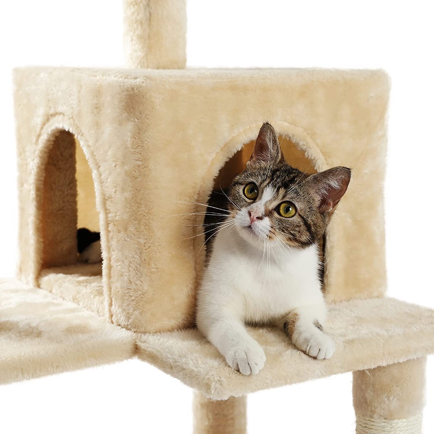 Cat Tree for Indoor Cats Multi-Level Cat Tower with Sisal Covered Scratching Posts, Cozy Condo, Super Large Hammock and Plush Pe