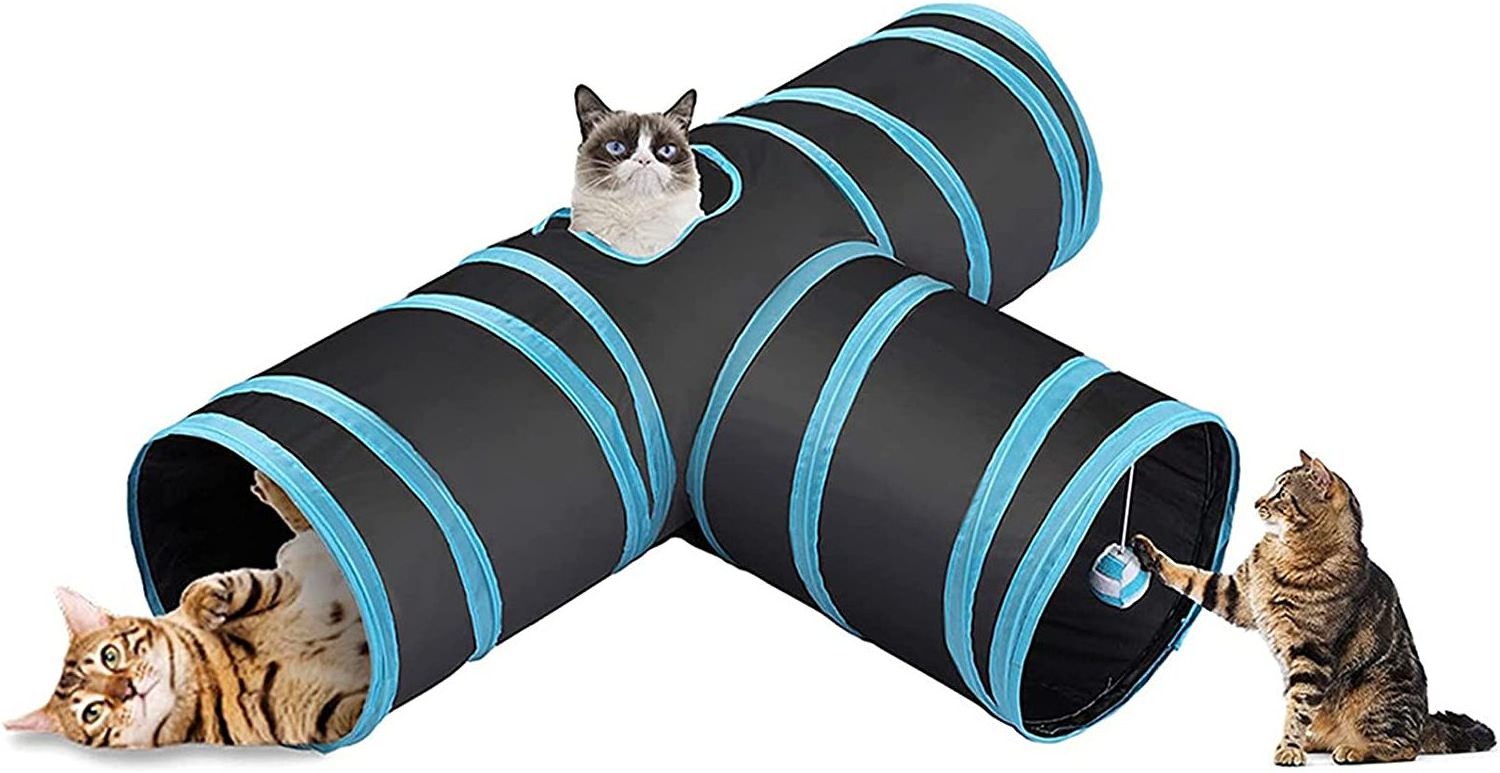 Pet Cat Toys Rattle Paper Three Channel Tunnel Smart Cat Toys Drill Bucket Collapsible Cat Tunnel Indoor Outdoor Use