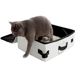 Travel Cat Litter Box with Lid Portable Litter Carrier with Handle Foldable Leak-Proof