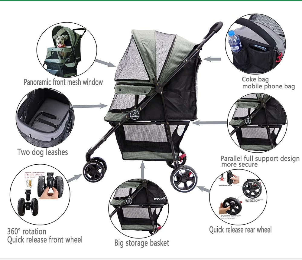 Dog Stroller Pet Stroller Lightweight Multifunctional Foldable Portable Three-Wheeled Pet Gear Puppy Travel Pram Stroller