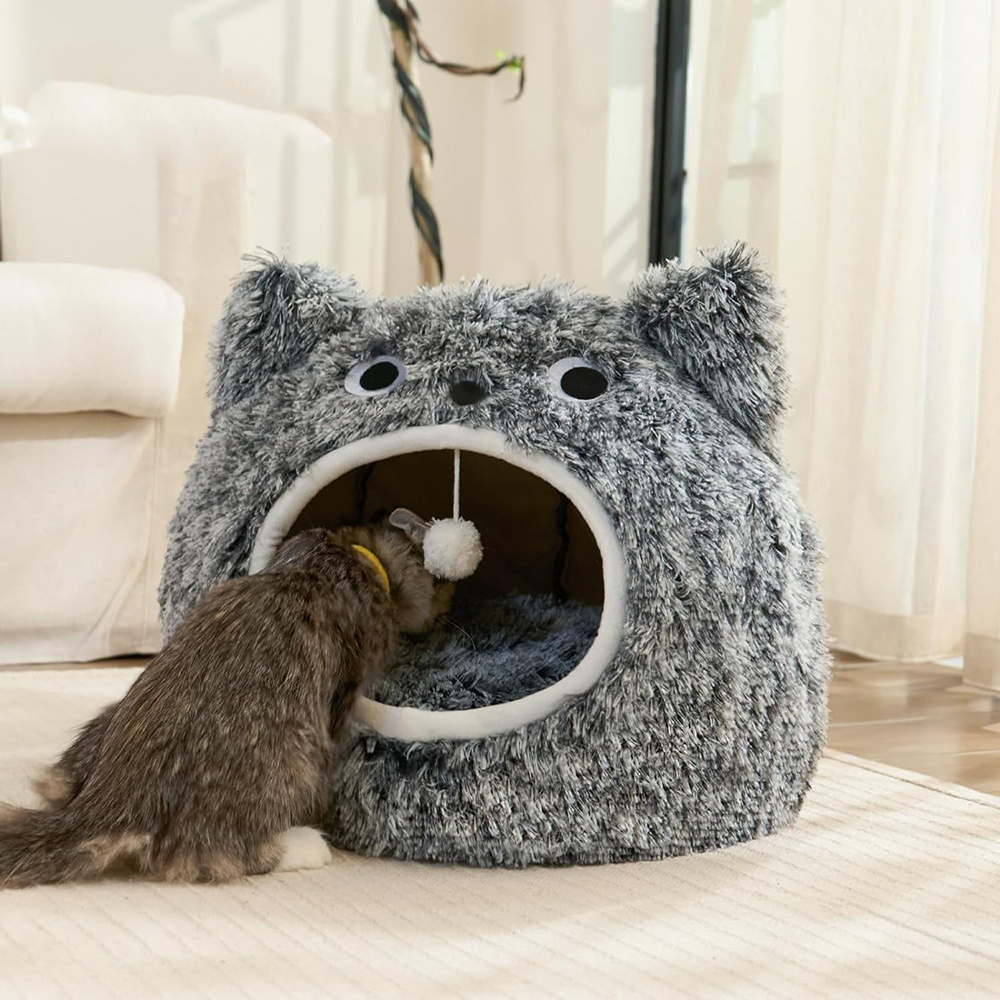 Plush Fluffy Hooded Anti-Anxiety Cozy Cuddler Luxury Anti-Slip Bottom Cat Beds