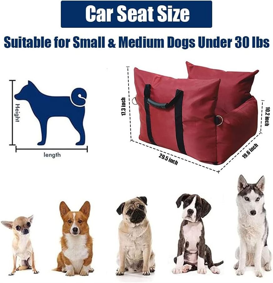 Dog Car Seat Pet Booster Back Protection with Safety Belt Travel Dog Bed with Carrier Handles