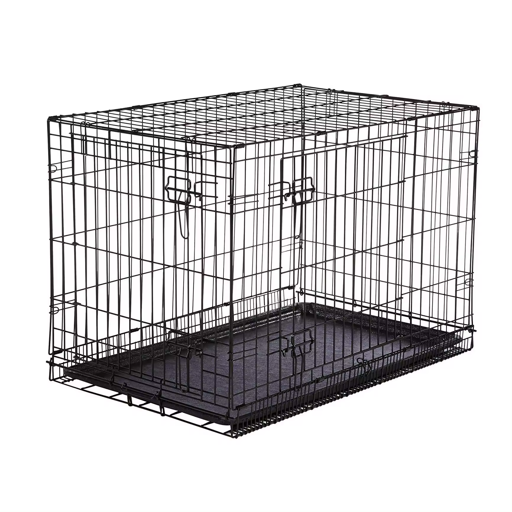 High Quality Dog Double Door Folding Metal Dog Crates Black Wire Double Door Folding Pet Cage