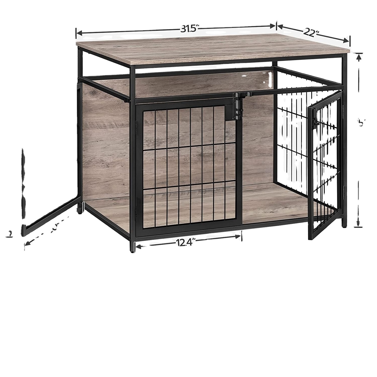 Dog Crate Furniture, Wooden Dog Crate End Side Table, Dog Kennels with 3 Doors Indoor, Decorative Style Mesh Pet Crate for Large