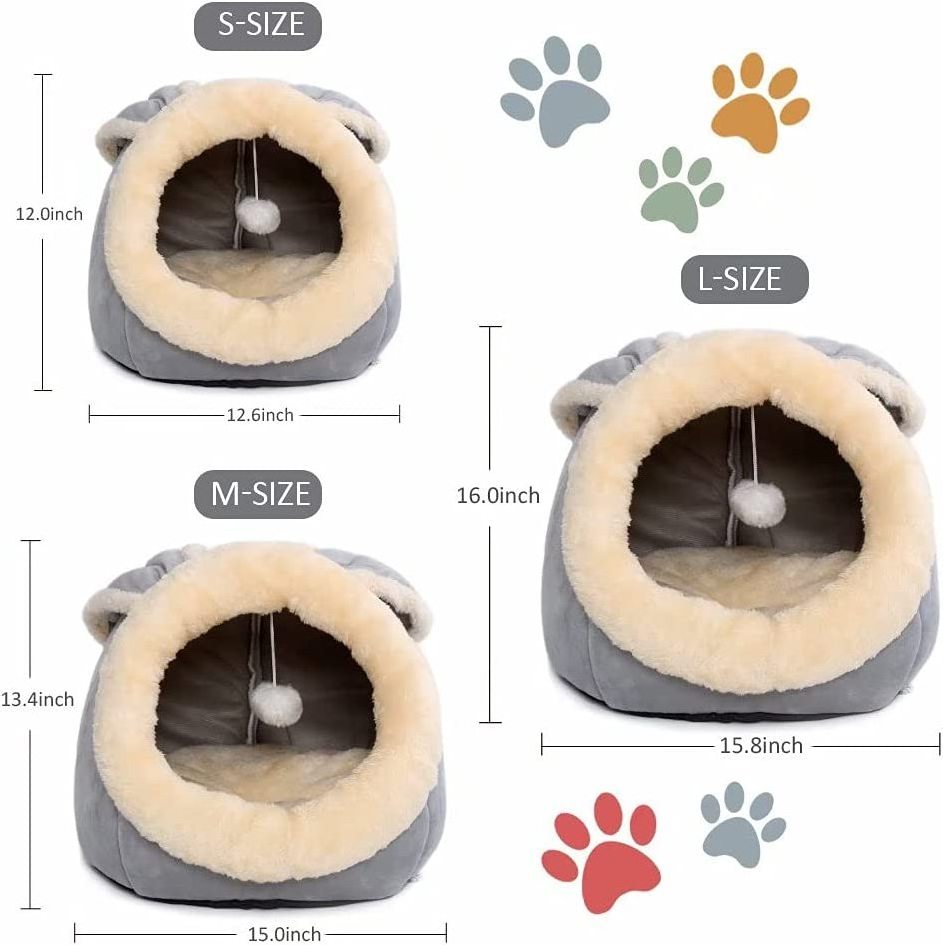 Cat Beds for Indoor Cats - Small Dog Bed with Anti-Slip Bottom, Rabbit-Shaped Cat/Small Dog Cave with Hanging Toy, Puppy Bed