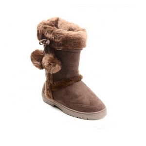 brown suede with pom pom and high quality faux fur lining woman fashion boots