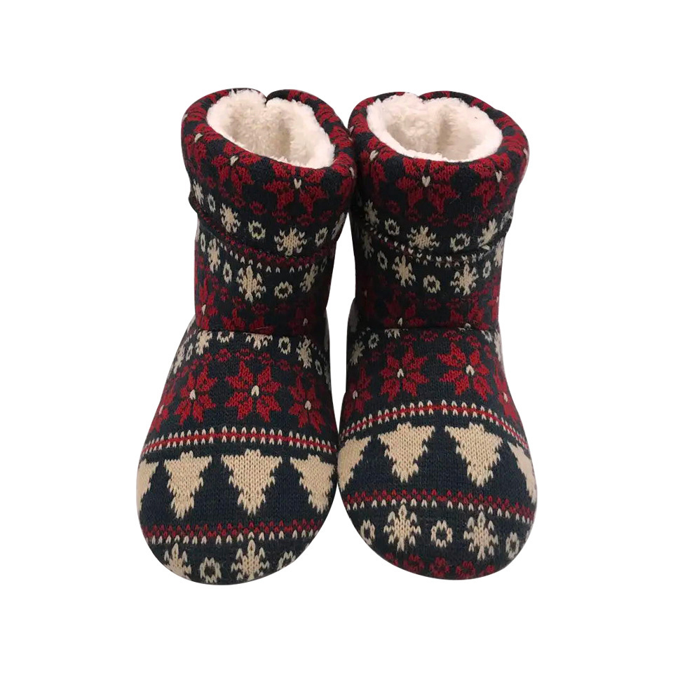 Wholesale Men's Soft Comfortable Indoor Floor Non slip Ankle Warm Knitted Upper Christmas Indoor Bootie Slippers Cozy Boots