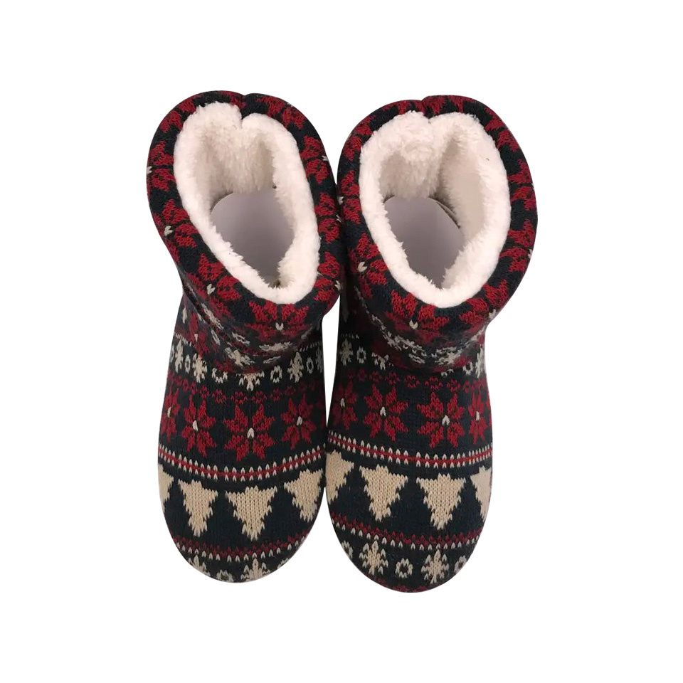 Wholesale Men's Soft Comfortable Indoor Floor Non slip Ankle Warm Knitted Upper Christmas Indoor Bootie Slippers Cozy Boots