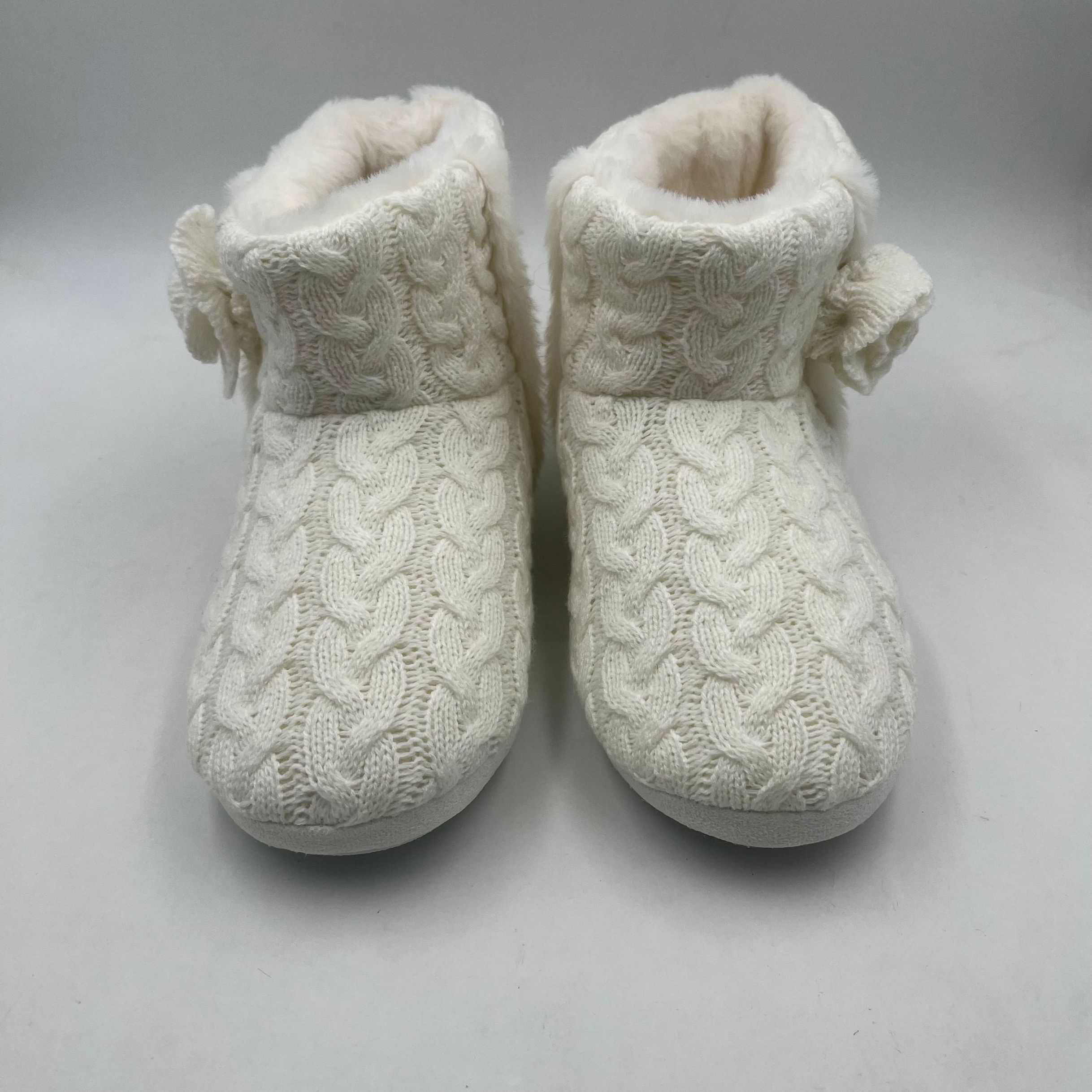 knitting flower decoration women home bedroom indoor boots with cable knit upper and warm fur lining