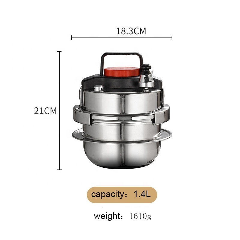 304 stainless steel  Pressure cooker  1.4L Three-ply Steel Mini Explosion-Proof Pressure Cooker