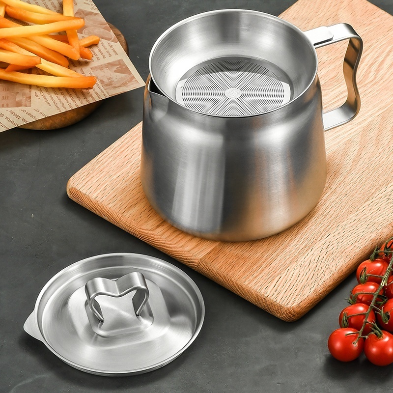 Kitchen Cooking Grease Container With Strainer 304 Stainless Steel Food Oil Strainer Pot