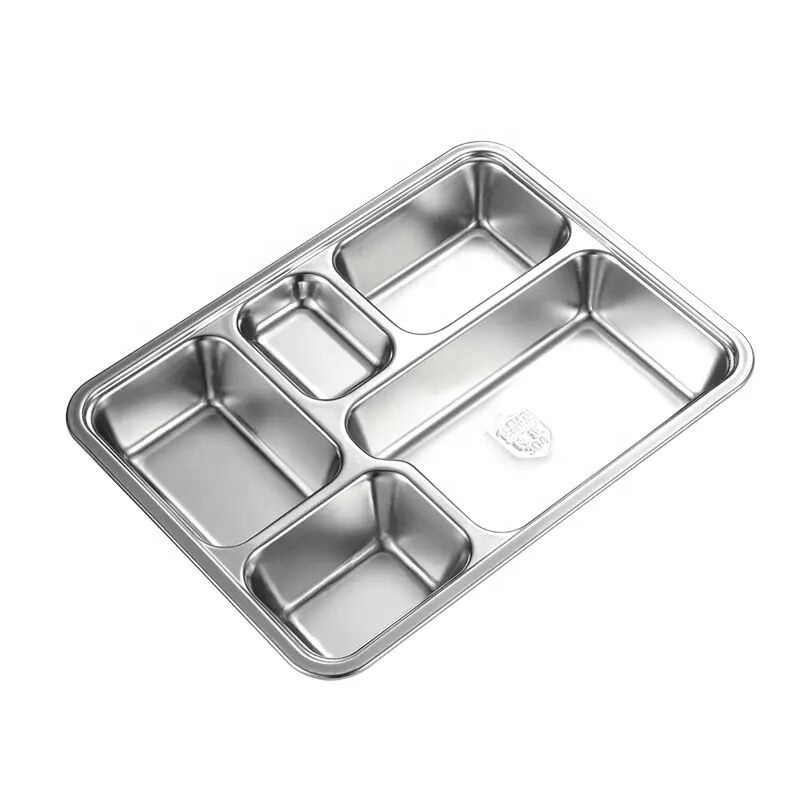 201 stainless steel 4/5 compartment rectangular fast food plate tray