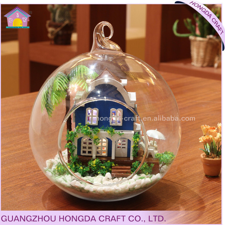 Handmade Craft Miniature Glass Ball Dollhouse Small Dollhouse Glass Ball With Holes For Hanging