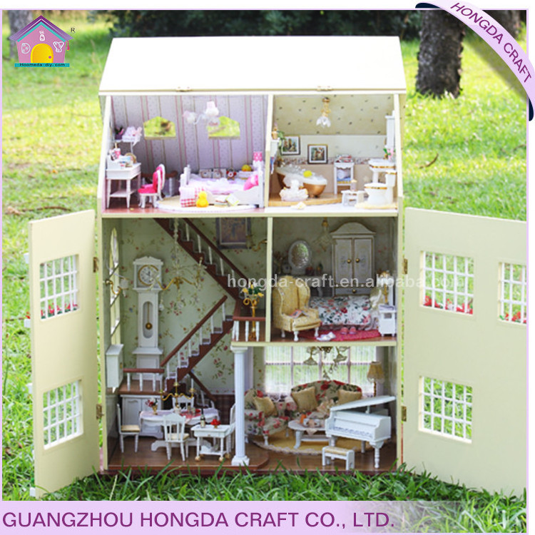 3 Floors Wooden Miniature Doll House Furniture Hands Craft Diy Dollhouse Diy Miniature Doll House Children With Led Light