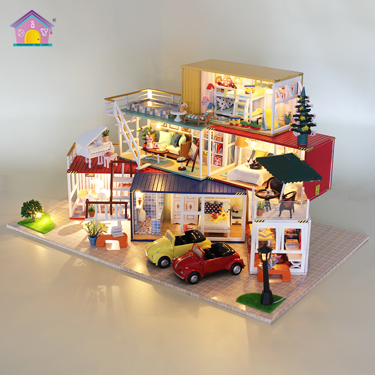 Unfinished dollhouse furniture miniature set wholesale educational light toys for kids wood